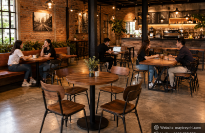 Bàn ghế cafe phong cách công nghiệp