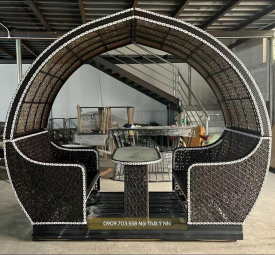 Bộ bàn ghế nhà vòm khung sắt đan nhựa giả mây