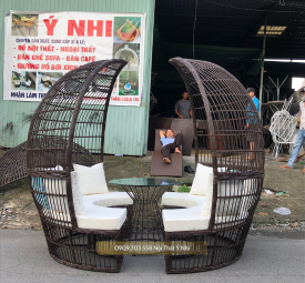 Bộ bàn ghế nhà vòm mây nhựa Bộ bàn ghế nhà vòm mây nhựa