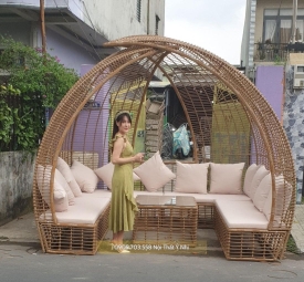 Bộ bàn ghế sofa mái vòm mây nhựa Bộ bàn ghế sofa mái vòm mây nhựa