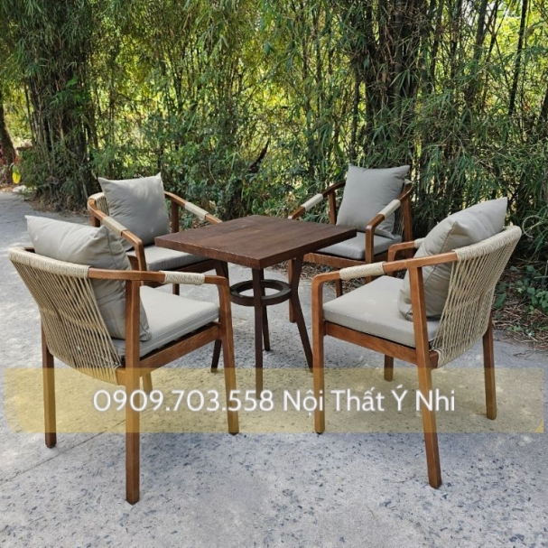 Bàn ghế resot, cafe gỗ ash đan sợi dây dù