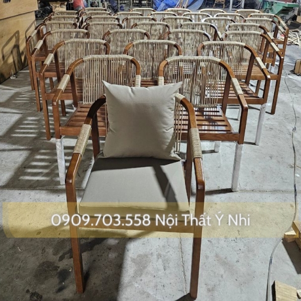 Bàn ghế resot, cafe gỗ ash đan sợi dây dù