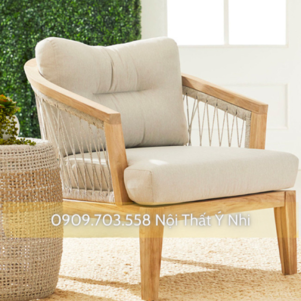 Bàn ghế resot, khách sạn gỗ đan dây dù theo yêu cầu