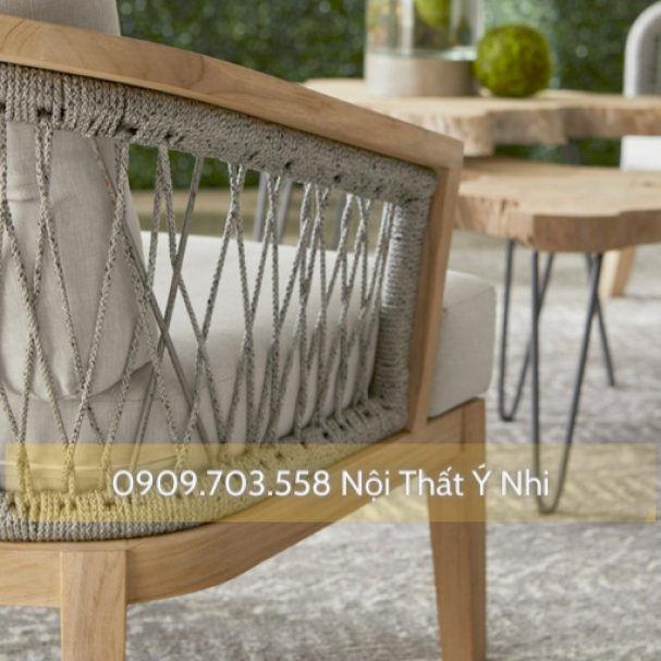 Bàn ghế resot, khách sạn gỗ đan dây dù theo yêu cầu
