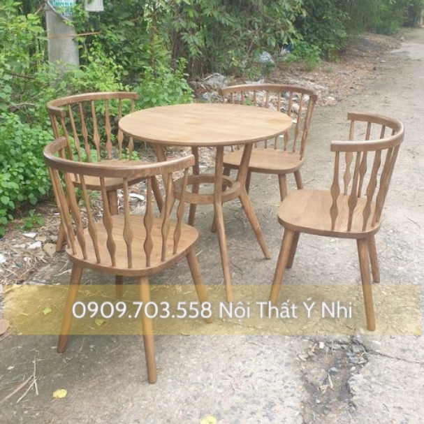 Bộ bàn ghế cafe gỗ ash 11 nan cao cấp