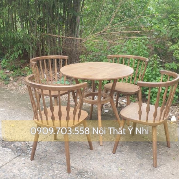 Bộ bàn ghế cafe gỗ ash 11 nan cao cấp
