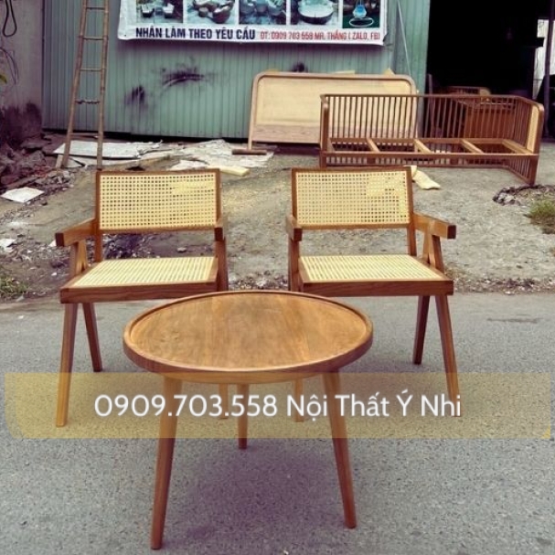 Bộ bàn ghế cafe gỗ đan mây cao cấp