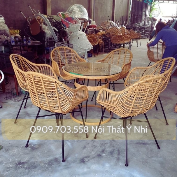 Bộ bàn ghế cafe mây nhựa đan tròn