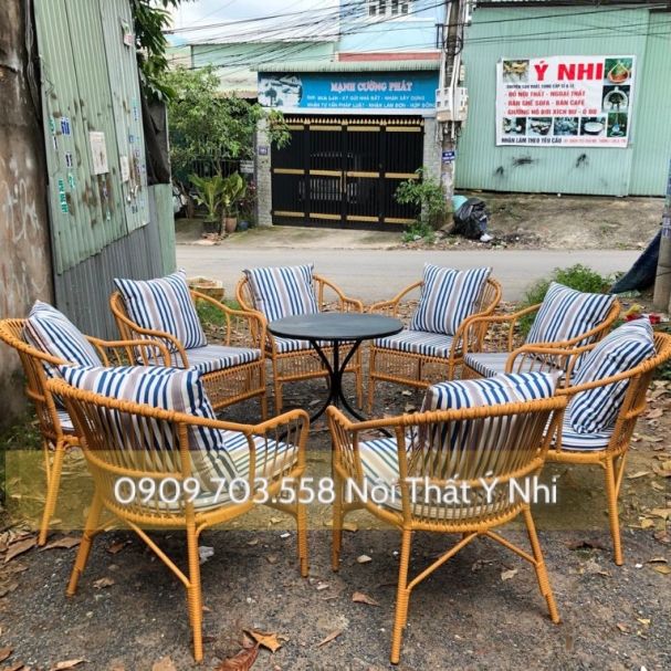 Bộ bàn ghế cafe nhựa giả mây 