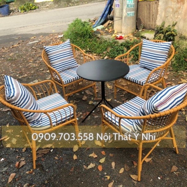 Bộ bàn ghế cafe nhựa giả mây 