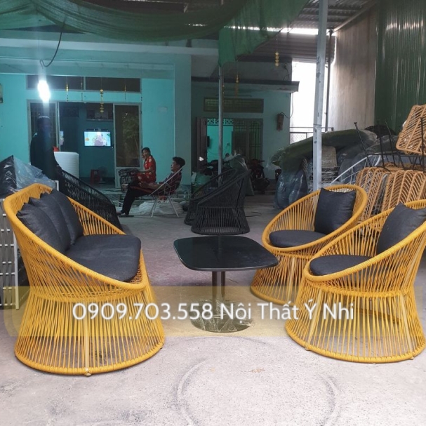 Bộ bàn ghế cafe nhựa giả mây cao cấp