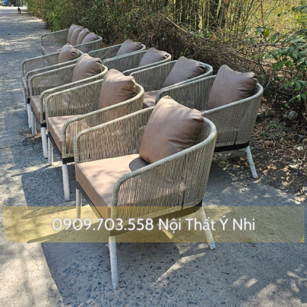 Bộ bàn ghế sofa cafe, resot... đan dây nhựa giả mây