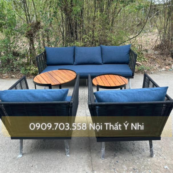 Bộ bàn ghế cafe sắt sơn tĩnh điện đan sợi dây dù