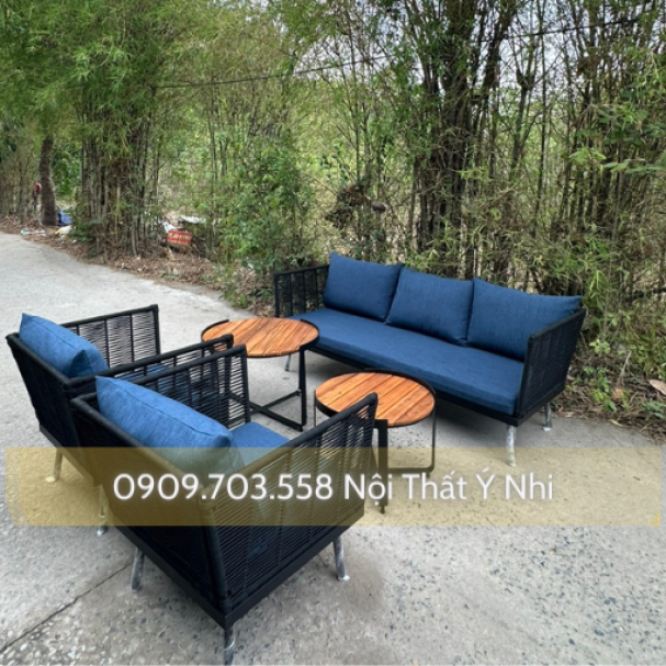 Bộ bàn ghế cafe sắt sơn tĩnh điện đan sợi dây dù