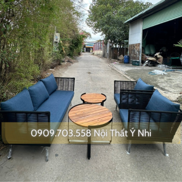 Bộ bàn ghế cafe sắt sơn tĩnh điện đan sợi dây dù