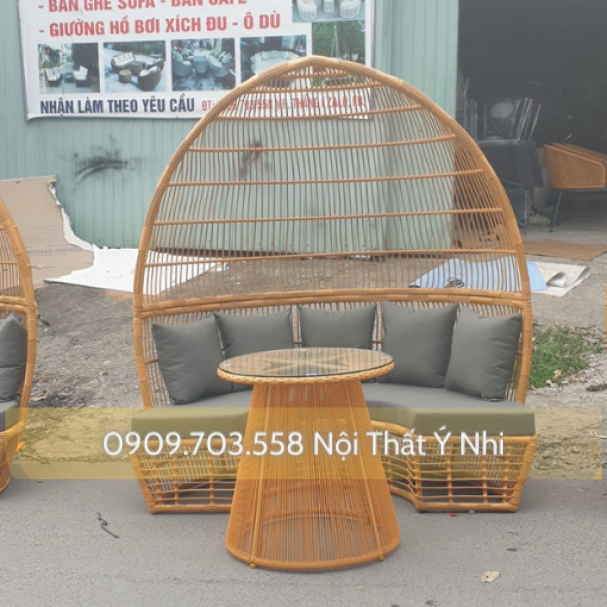 Bộ bàn ghế nhà vòm bằng nhựa giả mây cao cấp
