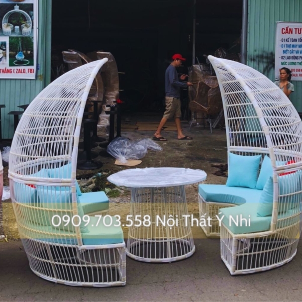 Bộ bàn ghế nhà vòm đan nhựa giả mây cao cấp