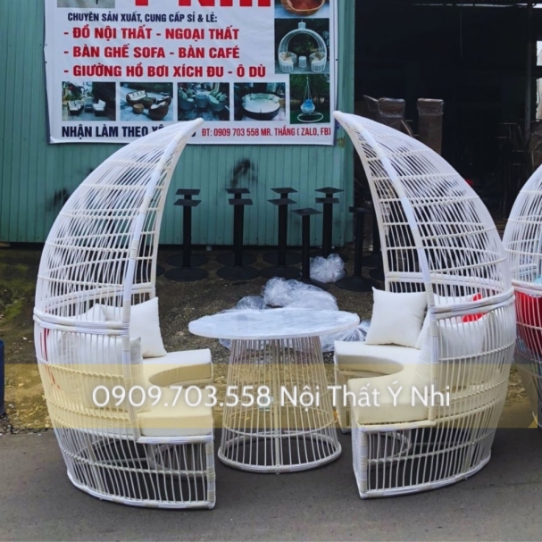 Bộ bàn ghế nhà vòm đan nhựa giả mây cao cấp