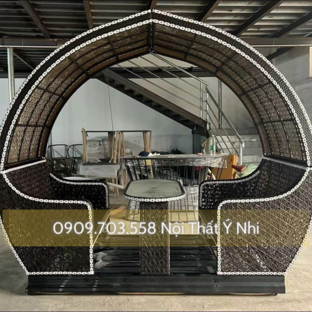 Bộ bàn ghế nhà vòm khung sắt đan nhựa giả mây
