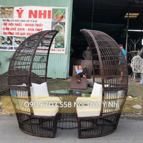 Bộ bàn ghế nhà vòm mây nhựa
