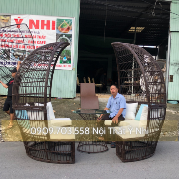 Bộ bàn ghế nhà vòm mây nhựa