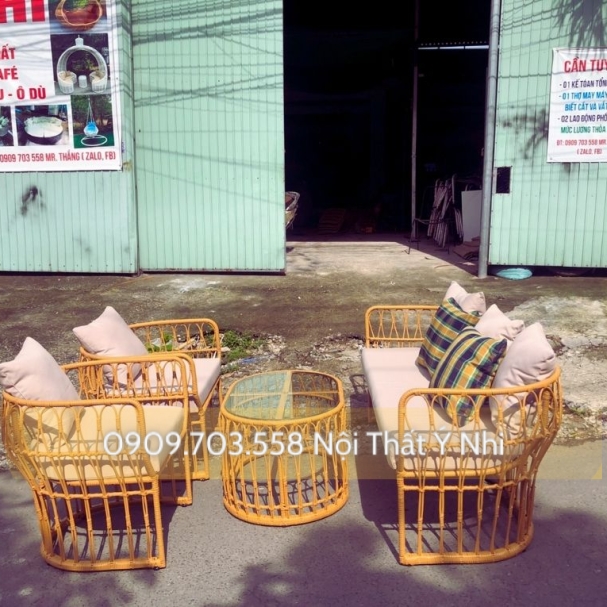 Bộ bàn ghế đệm sofa nhựa giả mây cao cấp