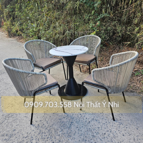 Bộ bàn ghế sừng trâu đan nhựa giả mây