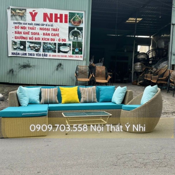 Bộ ghế sofa cafe đan nhựa giả mây cao cấp