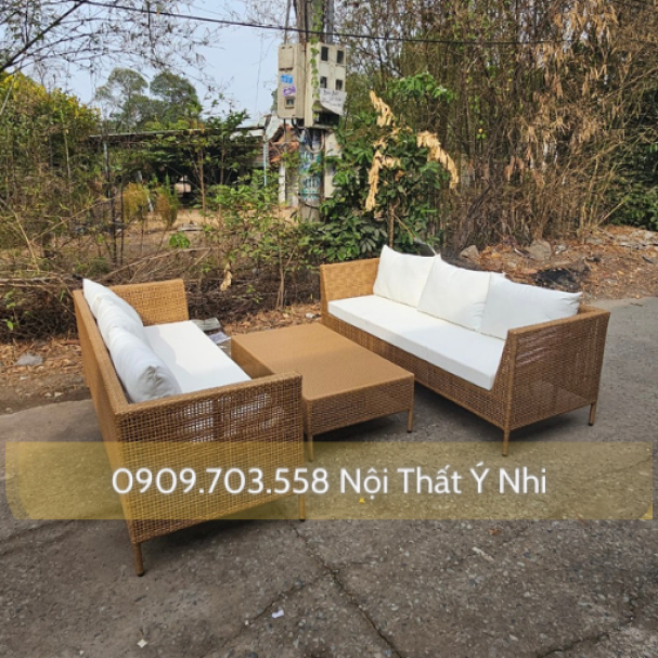 Bộ sofa khung nhôm sơn tĩnh điện, đan sợi nhựa giả mây