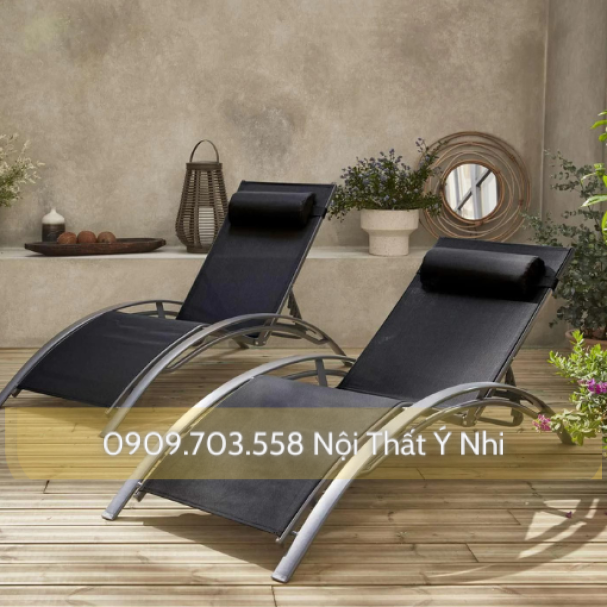 Cặp ghế tắm nắng khung nhôm vải dệt