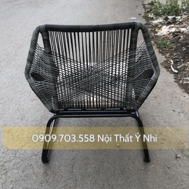 Ghế cafe chân sắt đan dây dù
