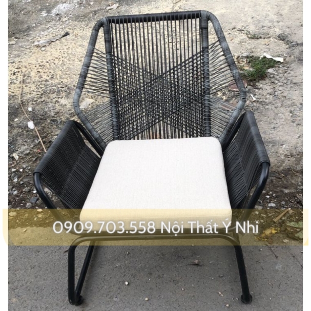 Ghế cafe chân sắt đan dây dù