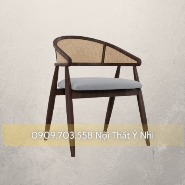 Ghế cafe gỗ ash lưng tựa đan nhựa giả mây
