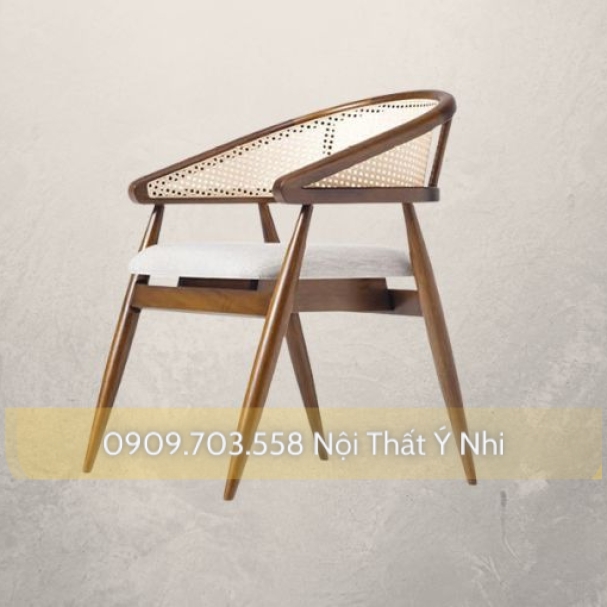 Ghế cafe gỗ ash lưng tựa đan nhựa giả mây
