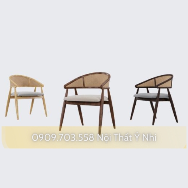 Ghế cafe gỗ ash lưng tựa đan nhựa giả mây