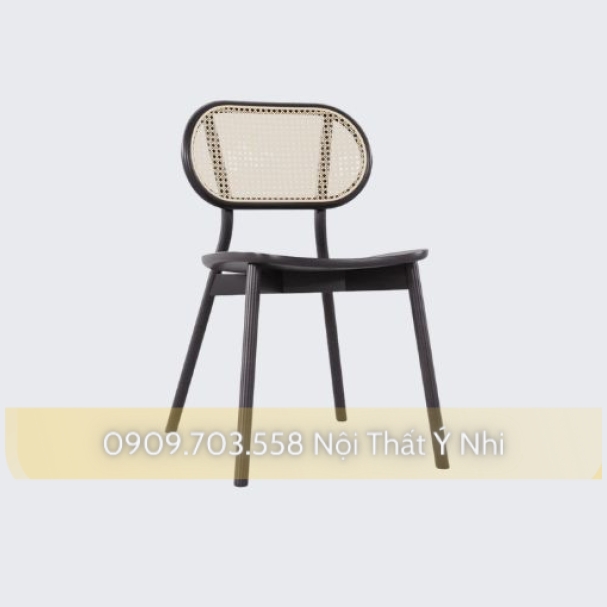Ghế cafe khung gỗ lưng tựa đan nhựa giả mây