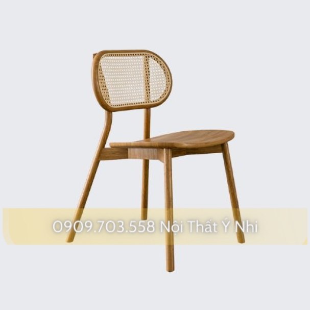 Ghế cafe khung gỗ lưng tựa đan nhựa giả mây
