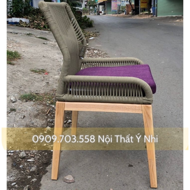 Ghế gỗ đệm sofa đan dây dù