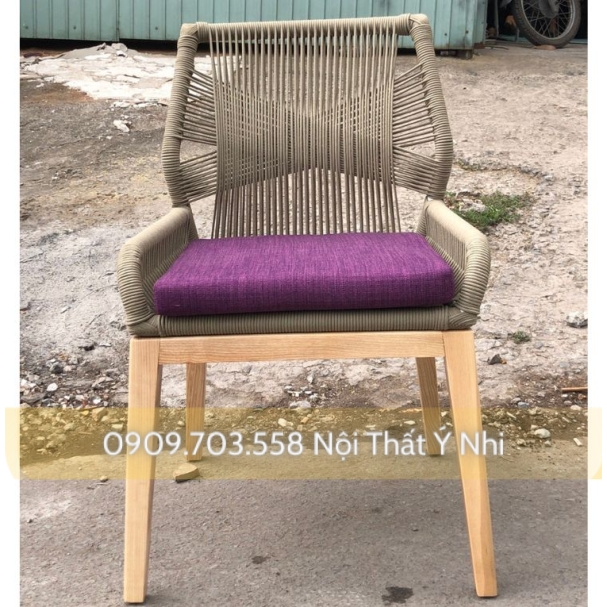 Ghế gỗ đệm sofa đan dây dù