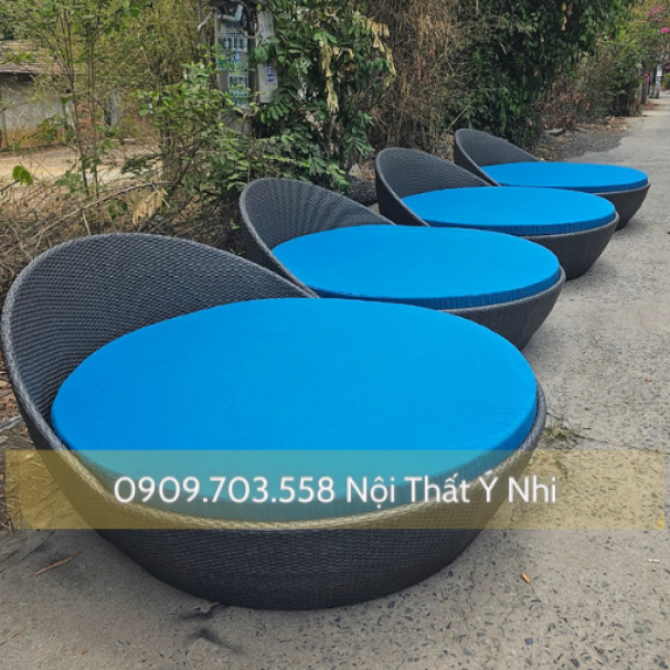 Ghế hồ bơi đan sợi nhựa giả mây cao cấp