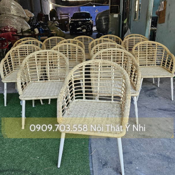 Ghế khung nhôm đan mây tự nhiên