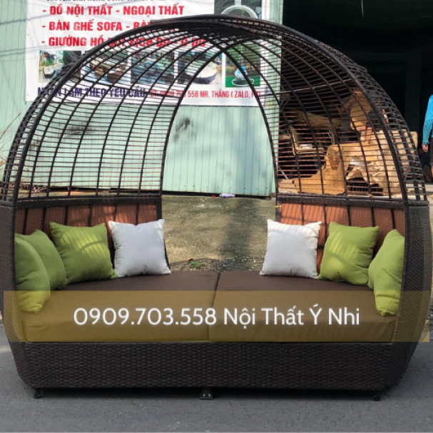 Giường nằm ngoài trời mây nhựa hình tổ chim