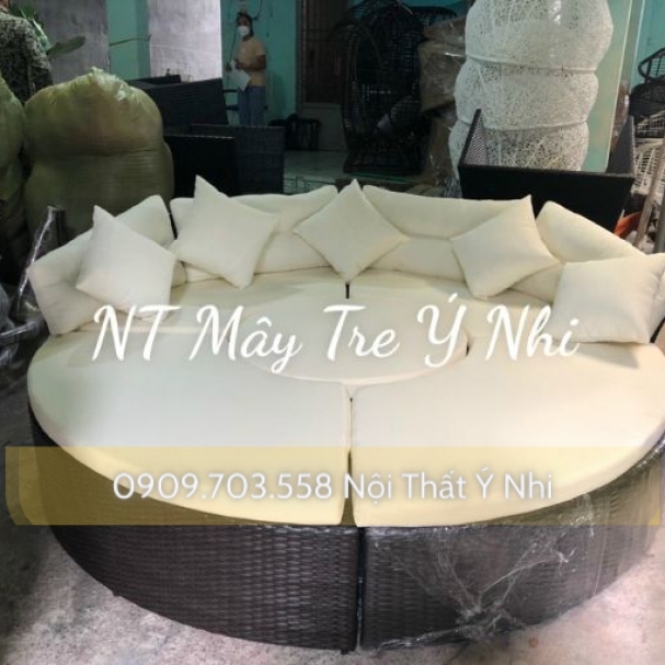 Giường sofa mây nhựa thư giãn ngoài trời
